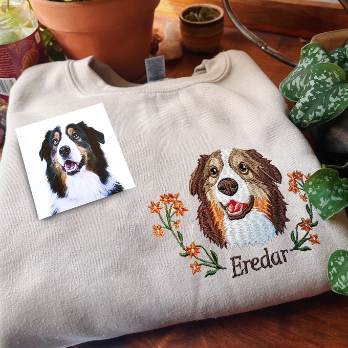 Personalisiertes besticktes Haustiergesicht und Haustiername Sweatshirt Hundeportrait bestickt Crewneck Haustierliebhaber Geschenk