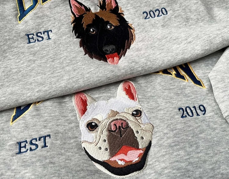 Personalisiertes besticktes Haustiergesicht und Haustiername Sweatshirt Hundeportrait bestickt Crewneck Haustierliebhaber Geschenk