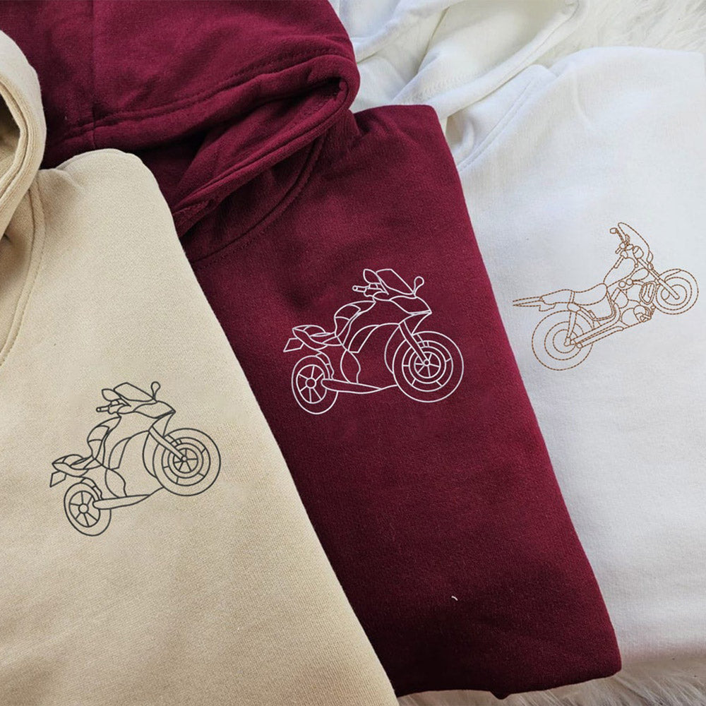 Sudadera con contorno de bicicleta de coche bordada personalizada de su foto sudadera con capucha a juego regalo de San Valentín para parejas