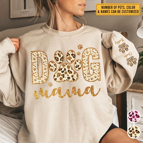 Personalisiertes Leoparden-Sweatshirt für Hundemama mit Hundenamen am Ärmel, Geschenk für Hundemama