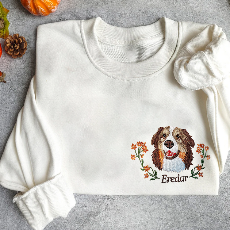 Personalisiertes besticktes Haustiergesicht und Haustiername Sweatshirt Hundeportrait bestickt Crewneck Haustierliebhaber Geschenk