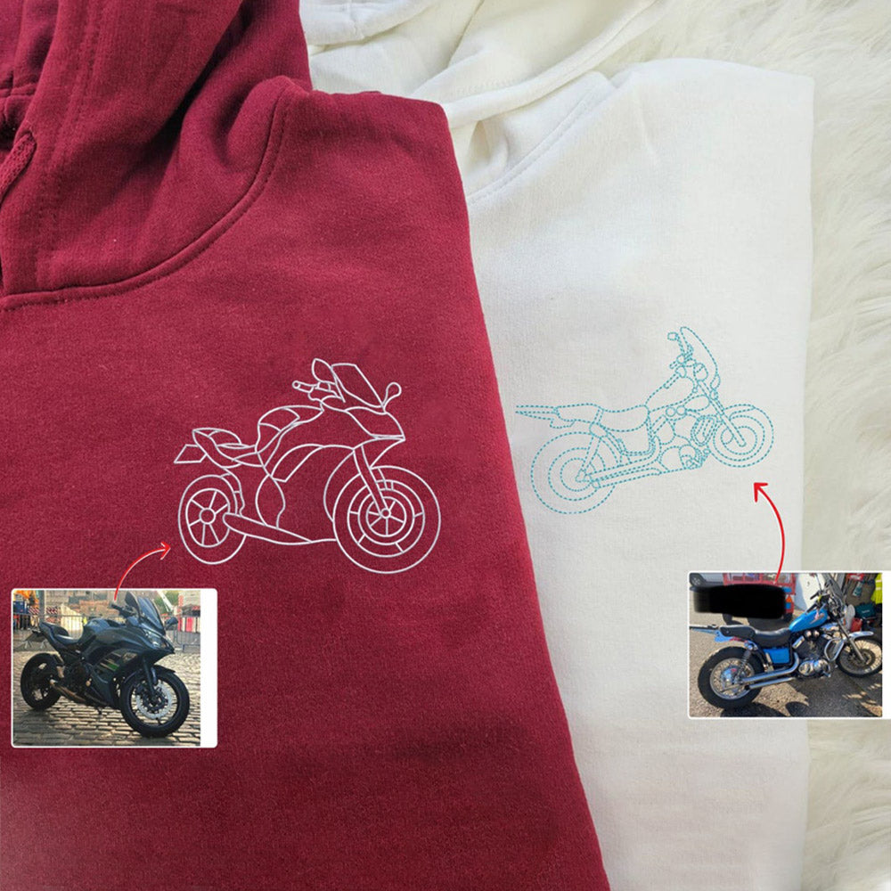 Sudadera con contorno de bicicleta de coche bordada personalizada de su foto sudadera con capucha a juego regalo de San Valentín para parejas