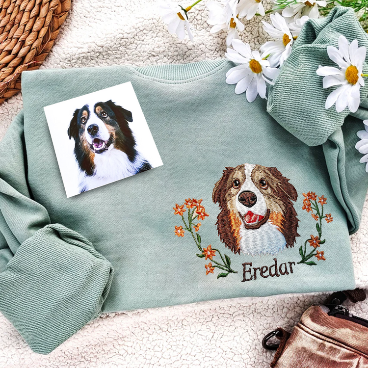 Personalisiertes besticktes Haustiergesicht und Haustiername Sweatshirt Hundeportrait bestickt Crewneck Haustierliebhaber Geschenk