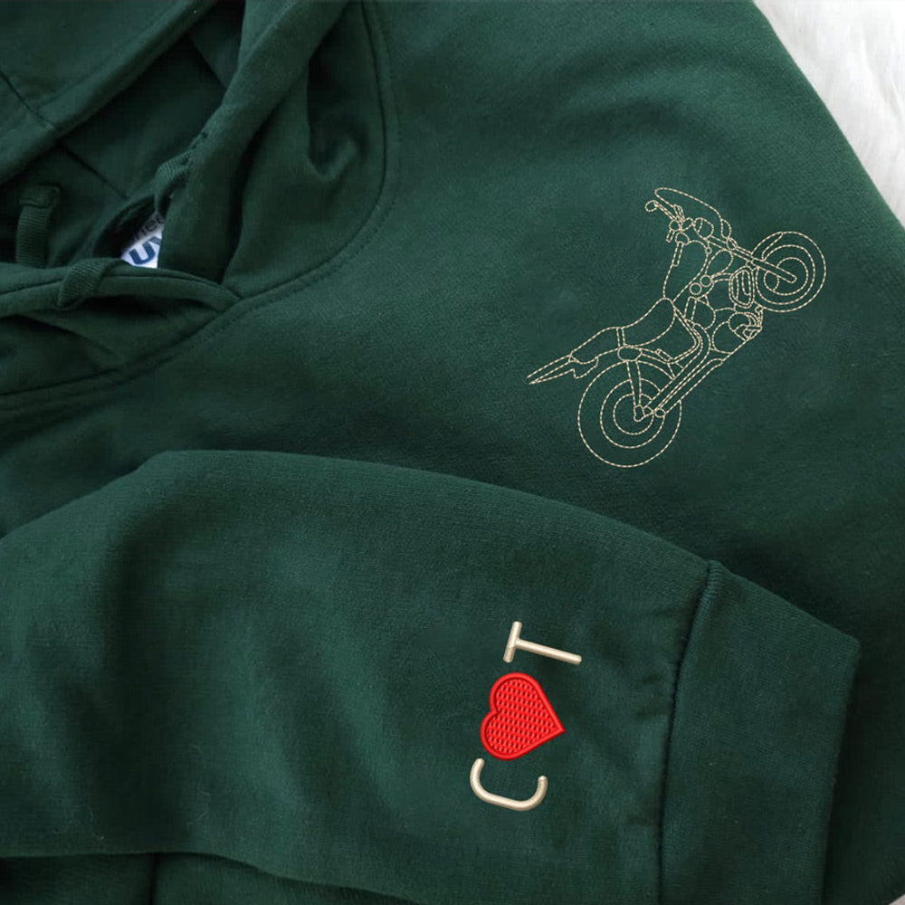 Sudadera con contorno de bicicleta de coche bordada personalizada de su foto sudadera con capucha a juego regalo de San Valentín para parejas