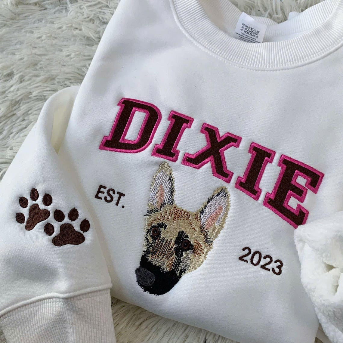 Personalisiertes besticktes Haustiergesicht und Haustiername Sweatshirt Hundeportrait bestickt Crewneck Haustierliebhaber Geschenk