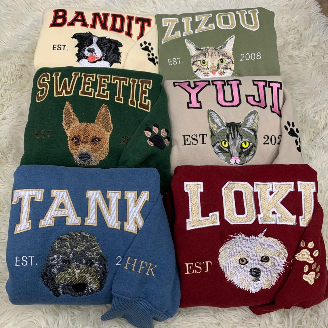 Personalisiertes besticktes Haustiergesicht und Haustiername Sweatshirt Hundeportrait bestickt Crewneck Haustierliebhaber Geschenk