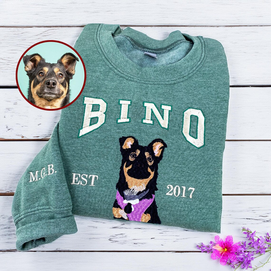 Cara de mascota bordada personalizada y nombre de mascota sudadera retrato de perro bordado cuello redondo regalo amante de las mascotas