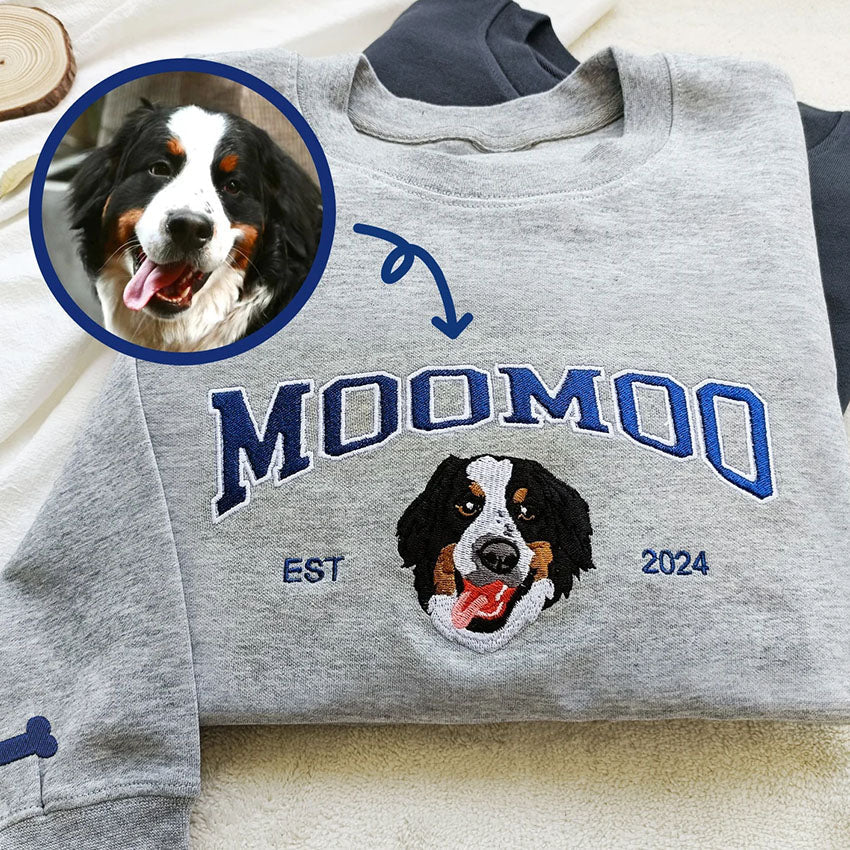 Cara de mascota bordada personalizada y nombre de mascota sudadera retrato de perro bordado cuello redondo regalo amante de las mascotas