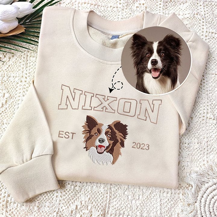 Personalisiertes besticktes Haustiergesicht und Haustiername Sweatshirt Hundeportrait bestickt Crewneck Haustierliebhaber Geschenk