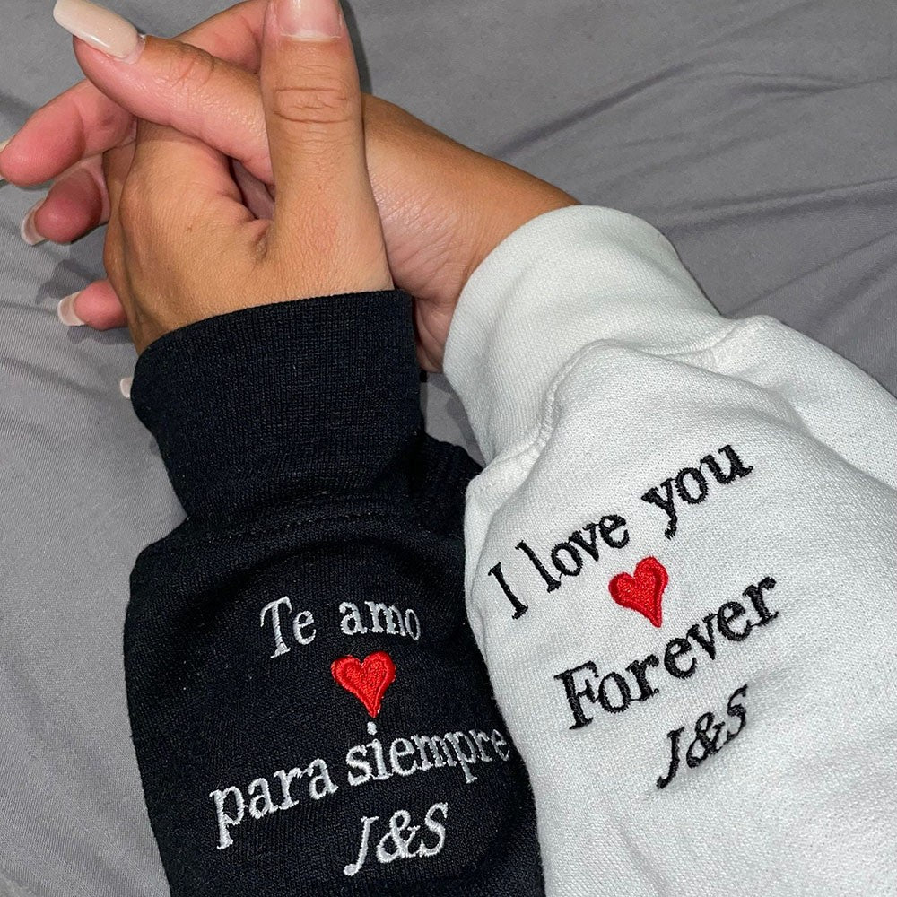 Personalized Embroidered Roman Numeral Double Hood Sweatshirt Valentines Day Couple Gifts