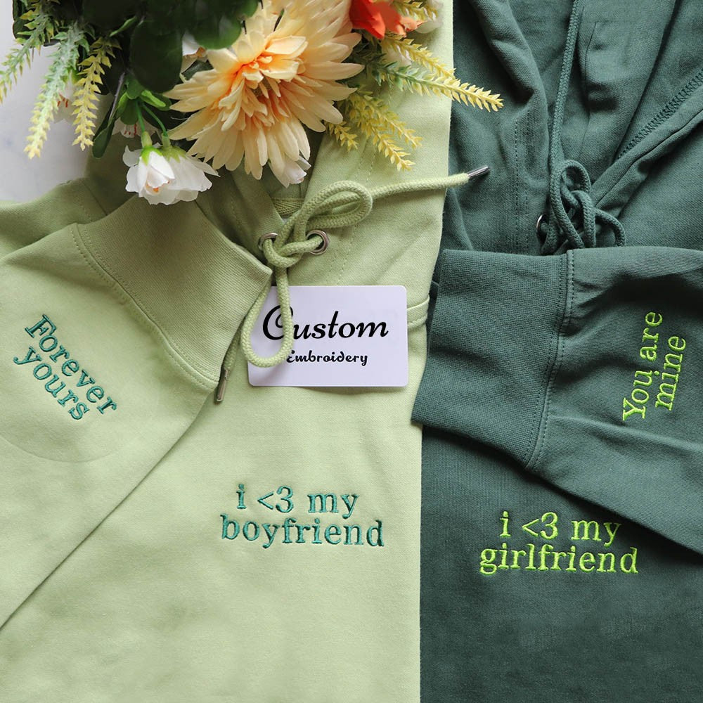 Embroidered Custom Text Matching Hoodie Sweatshirt Couple Gifts