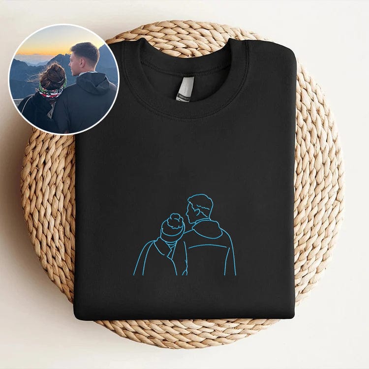 Sudadera bordada personalizada Retrato Reproductor de música Pareja Regalo familiar 