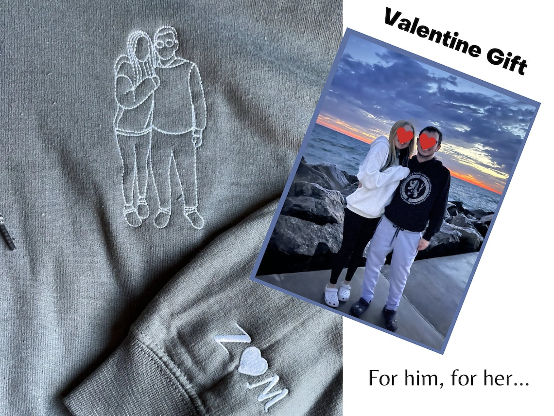 Sudadera con retrato bordado personalizado, regalos de San Valentín para pareja