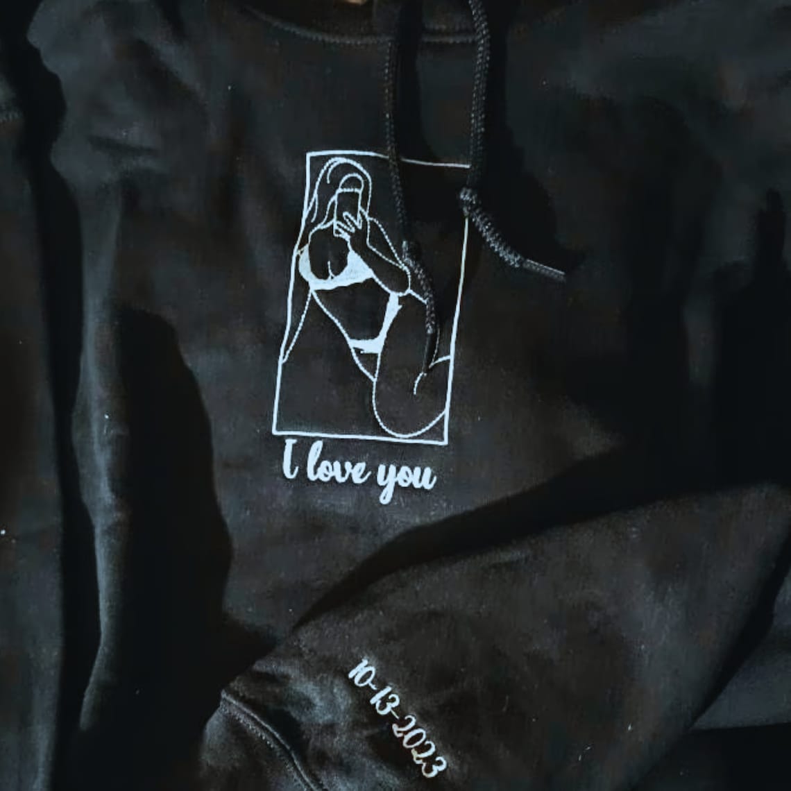 Sudadera con capucha picante bordada personalizada con sudadera con foto Line Art Regalo de San Valentín para él/ella