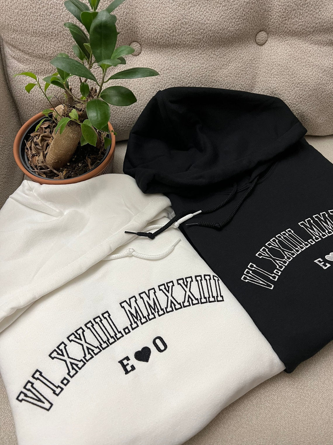 Personalized Embroidered Roman Numeral Matching Hoodie Sweatshirt Valentines Day Couple Gifts Anniversary Gifts