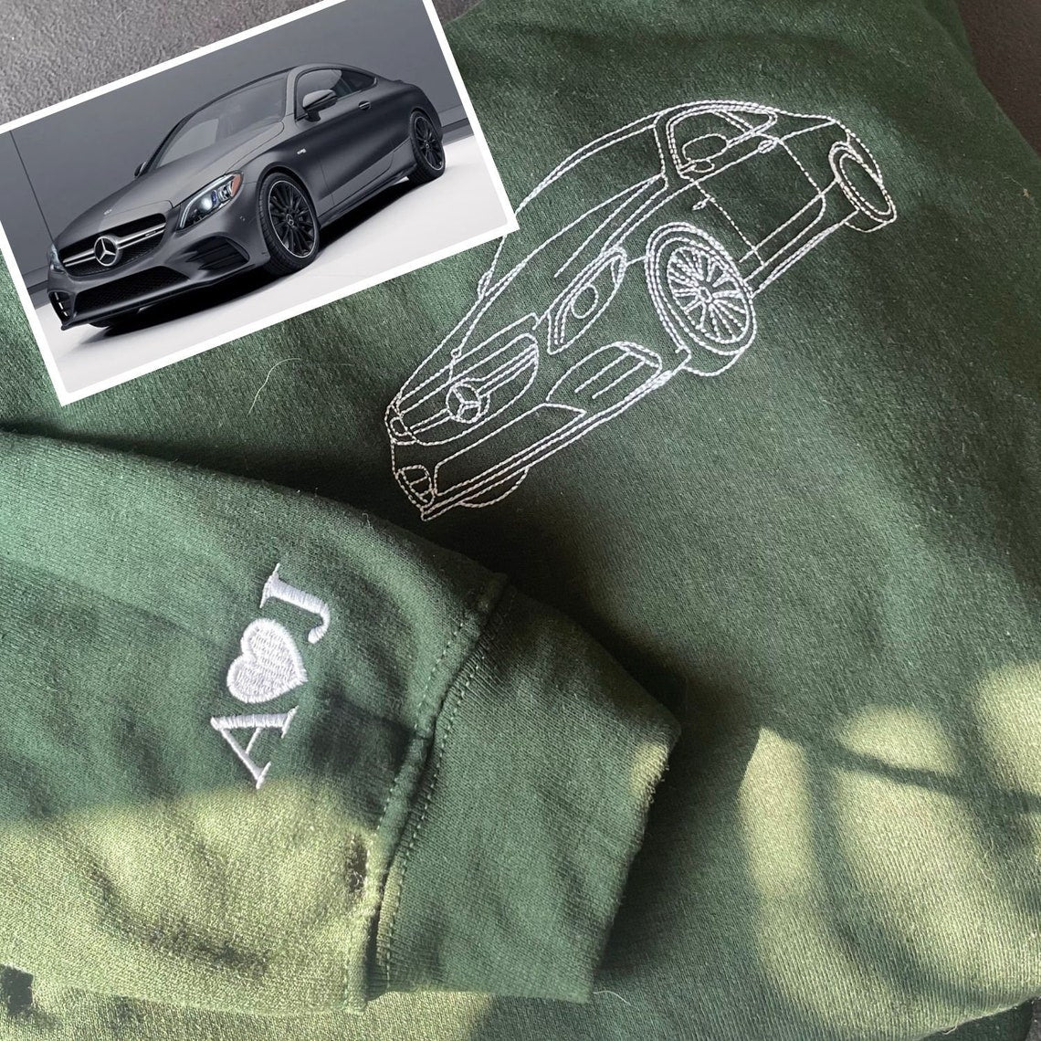 Sudadera con contorno de bicicleta de coche bordada personalizada de su foto sudadera con capucha a juego regalo de San Valentín para parejas