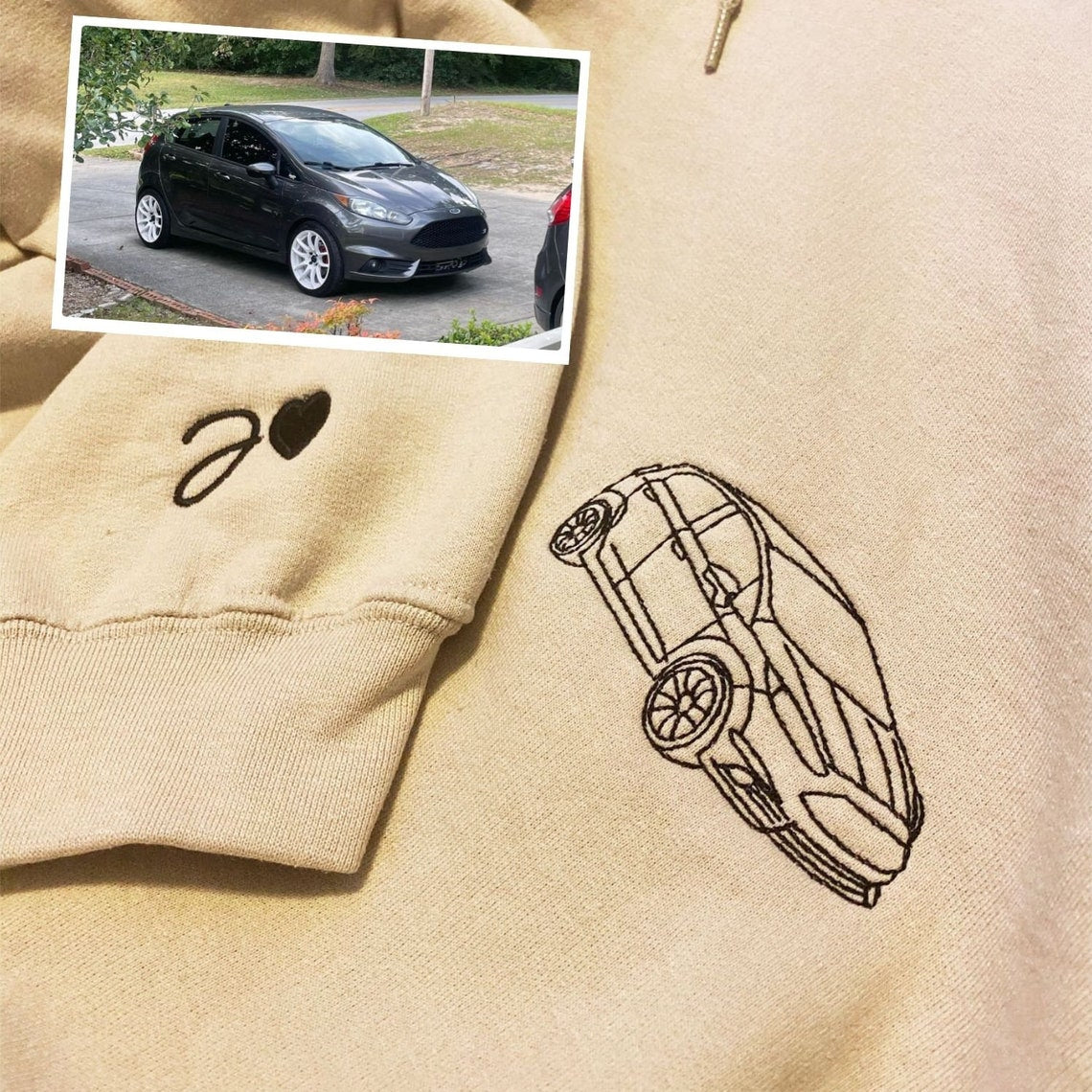 Sudadera con contorno de bicicleta de coche bordada personalizada de su foto sudadera con capucha a juego regalo de San Valentín para parejas