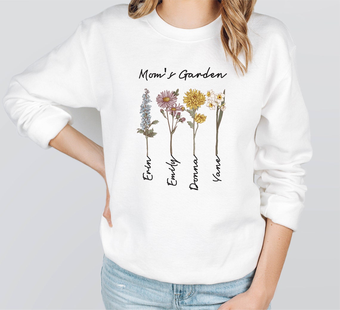 Personalisiertes Omas Garten Geburtsblumen Sweatshirt mit den Namen der Enkelkinder Muttertagsgeschenk für Oma Mama