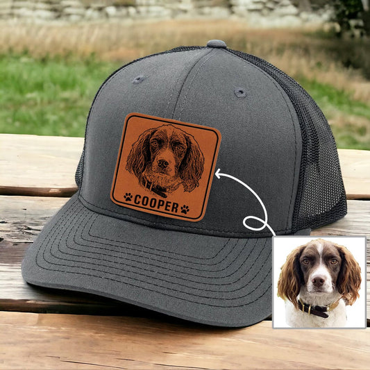 Personalized Pet Portrait Leather Patch Hat Baseball Cap For Pet Lovers