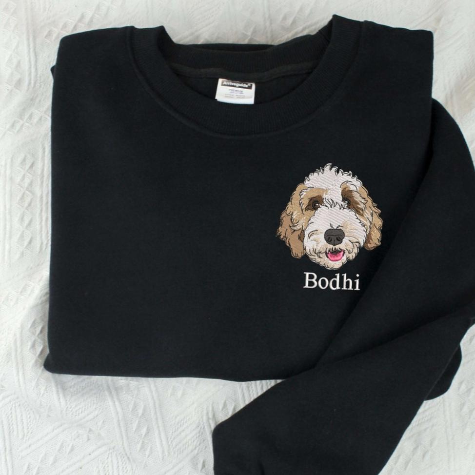 Personalisiertes besticktes Sweatshirt mit Haustiergesicht und Namen für Tierliebhaber