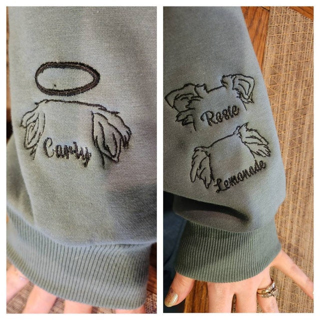 Bester Verkauf!! Personalisiertes Sweatshirt mit besticktem „Herz auf meinem Ärmel“ und Hunde-/Katzenohren am Ärmel, Geschenk für alle Tierliebhaber