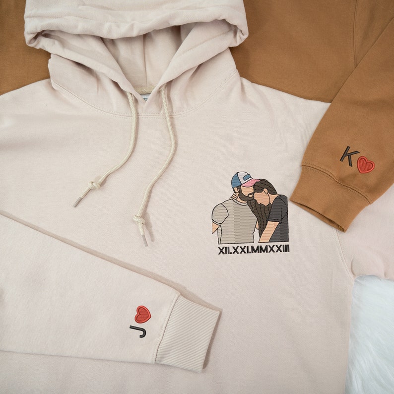 Personalizado bordado pareja retrato a juego sudadera con capucha aniversario día de San Valentín regalos de pareja