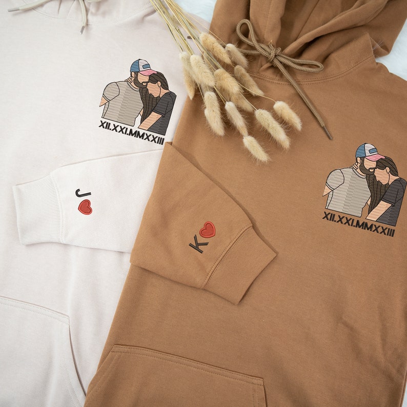 Personalizado bordado pareja retrato a juego sudadera con capucha aniversario día de San Valentín regalos de pareja