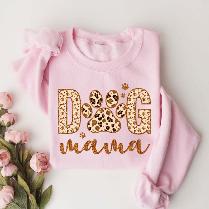 Personalisiertes Leoparden-Sweatshirt für Hundemama mit Hundenamen am Ärmel, Geschenk für Hundemama