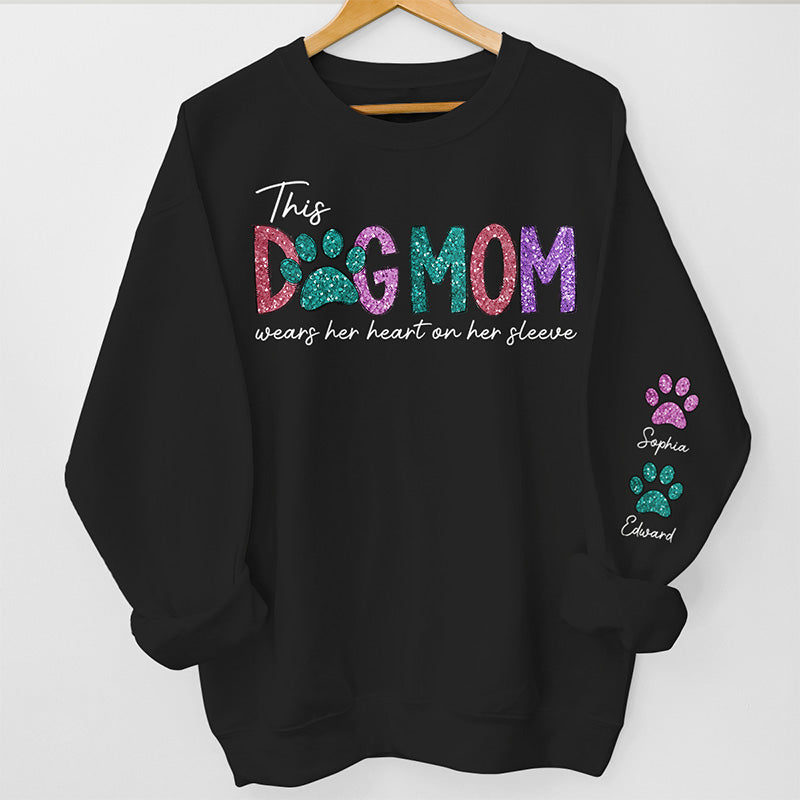 Sudadera con estampado de leopardo personalizada para mamá de perro con nombres de perros en la manga, regalo para mamá de perro