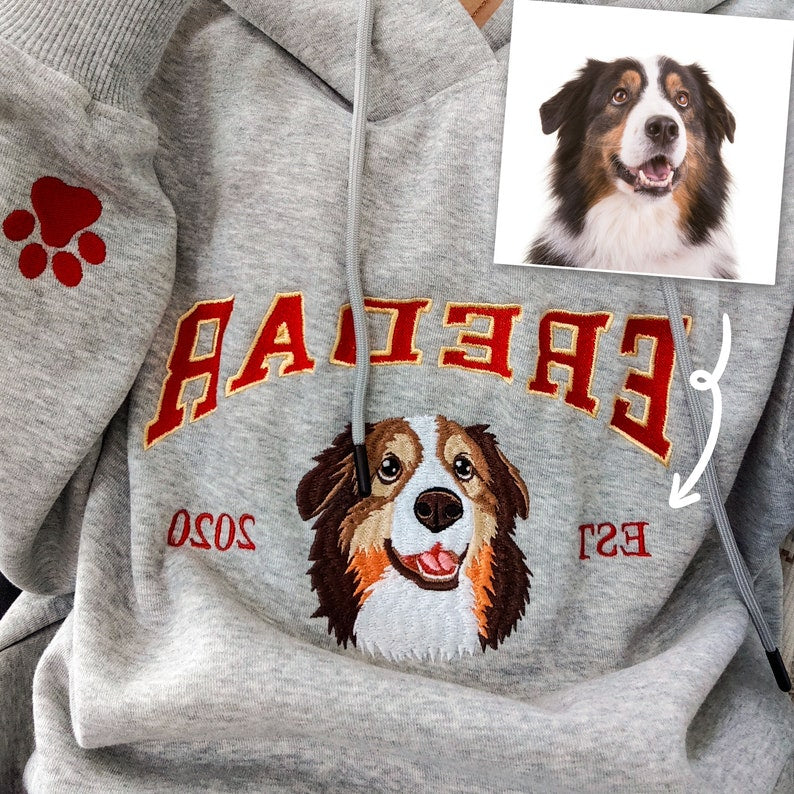 Personalisiertes besticktes Haustiergesicht und Haustiername Sweatshirt Hundeportrait bestickt Crewneck Haustierliebhaber Geschenk