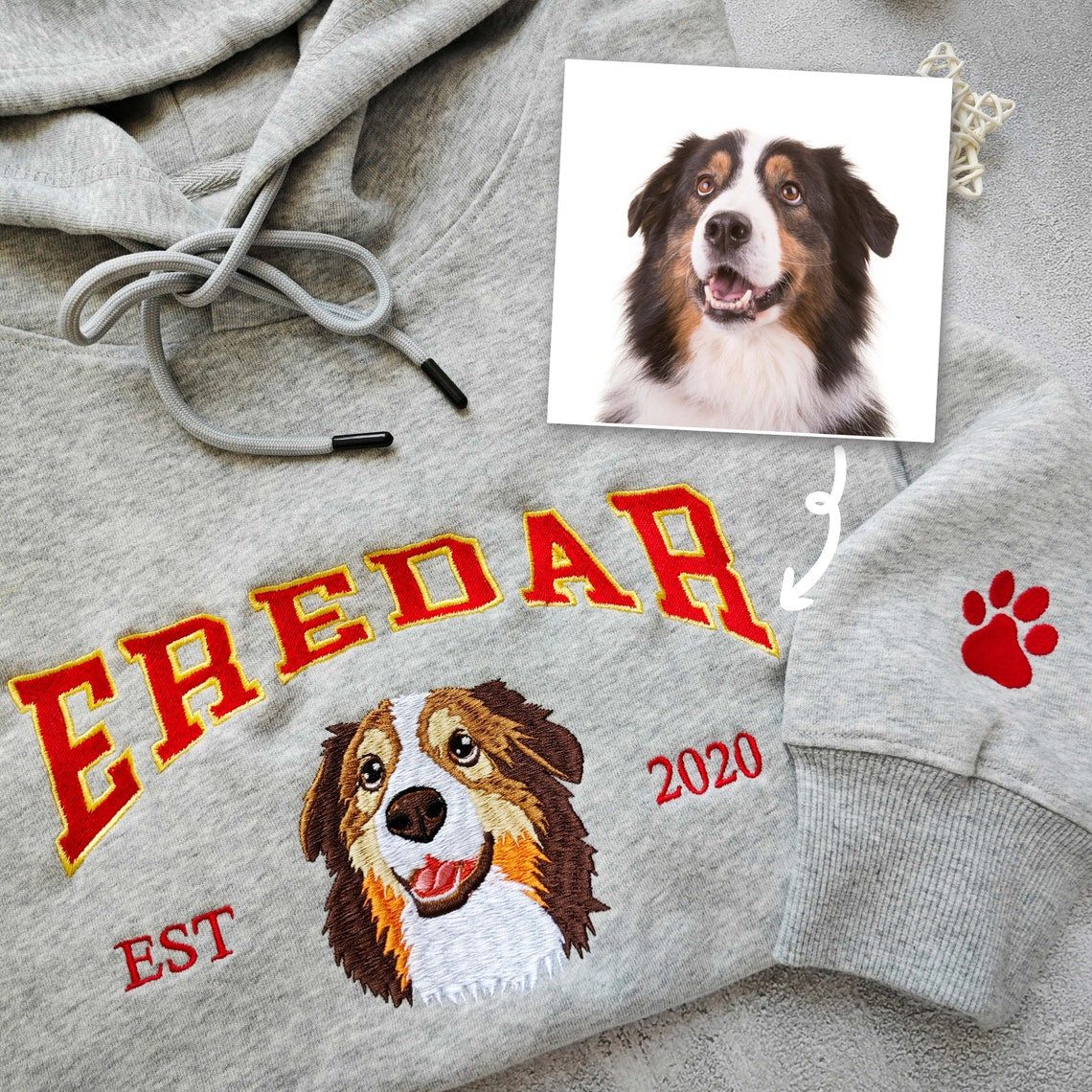 SCHNÄPPCHEN ❗❗ Sweatshirt mit bestickter Haustier-Umrandung und Kosenamen, Geschenk für Hundemama, Tierliebhaber