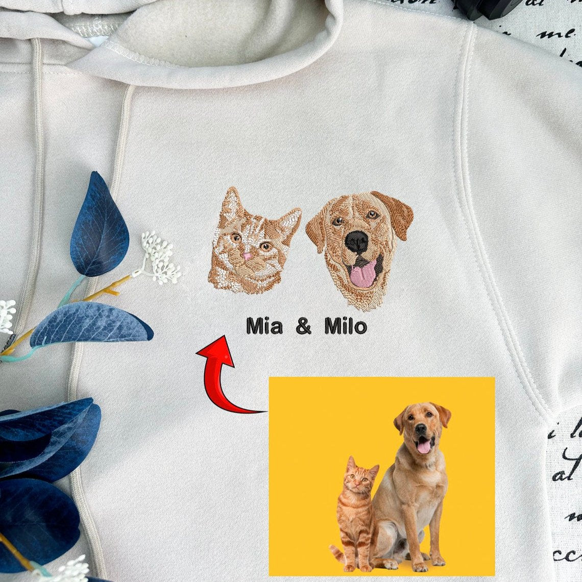 Personalisiertes Sweatshirt mit besticktem Haustiergesicht und Namen für Tierliebhaber