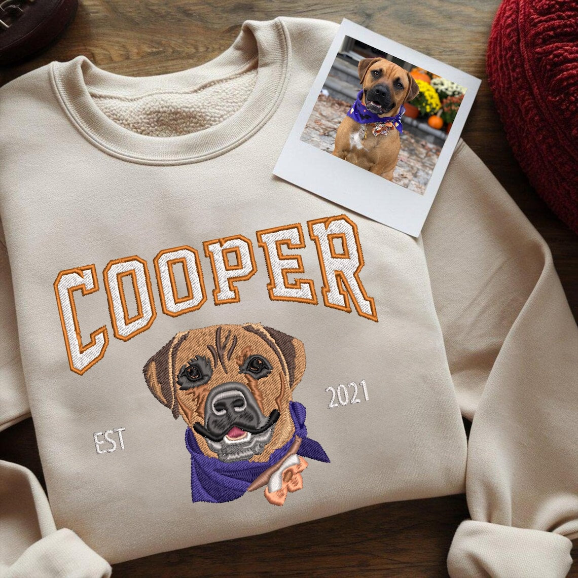 Personalisiertes besticktes Haustiergesicht und Haustiername Sweatshirt Hundeportrait bestickt Crewneck Haustierliebhaber Geschenk