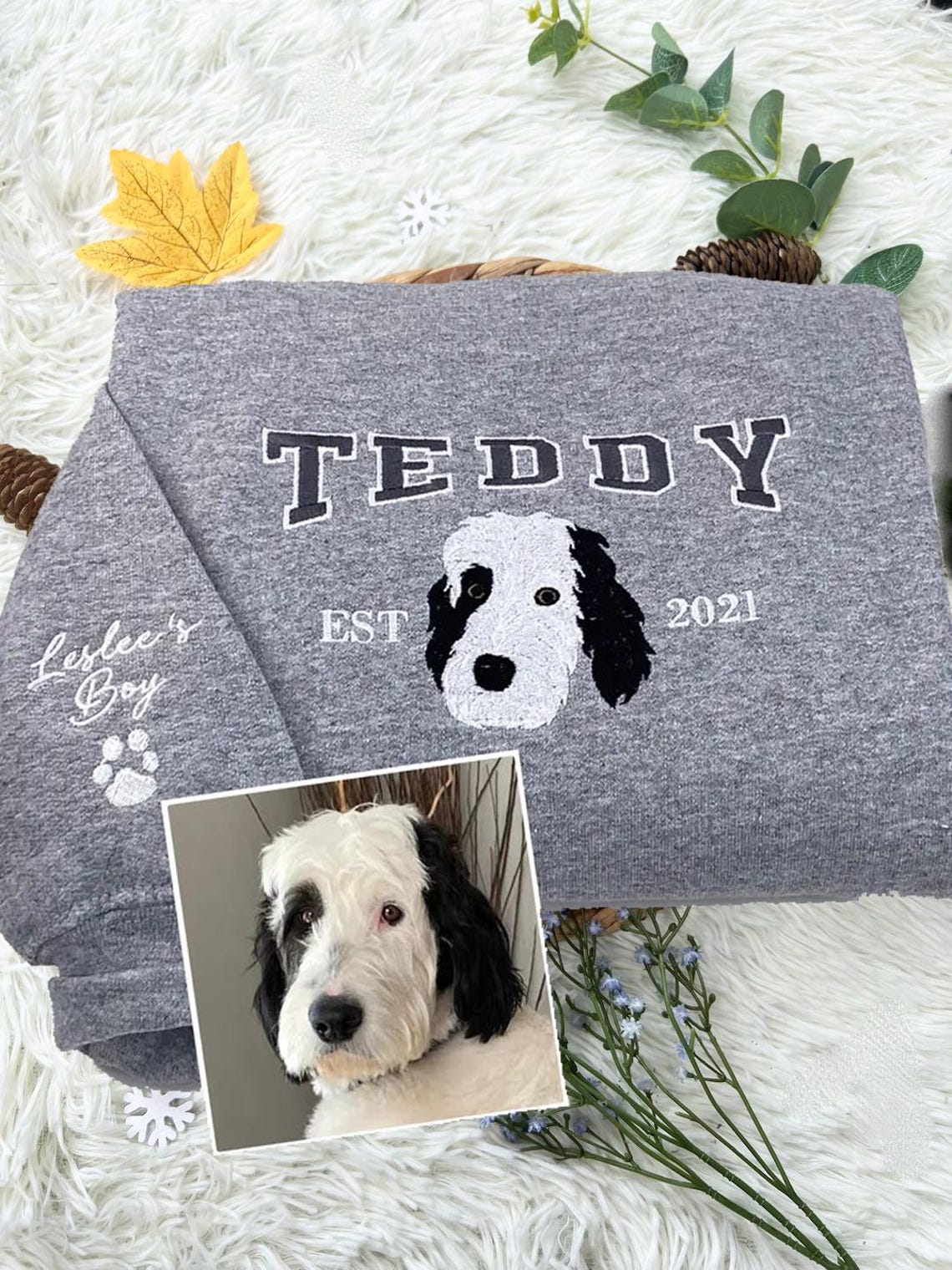 Personalisiertes besticktes Haustiergesicht und Haustiername Sweatshirt Hundeportrait bestickt Crewneck Haustierliebhaber Geschenk