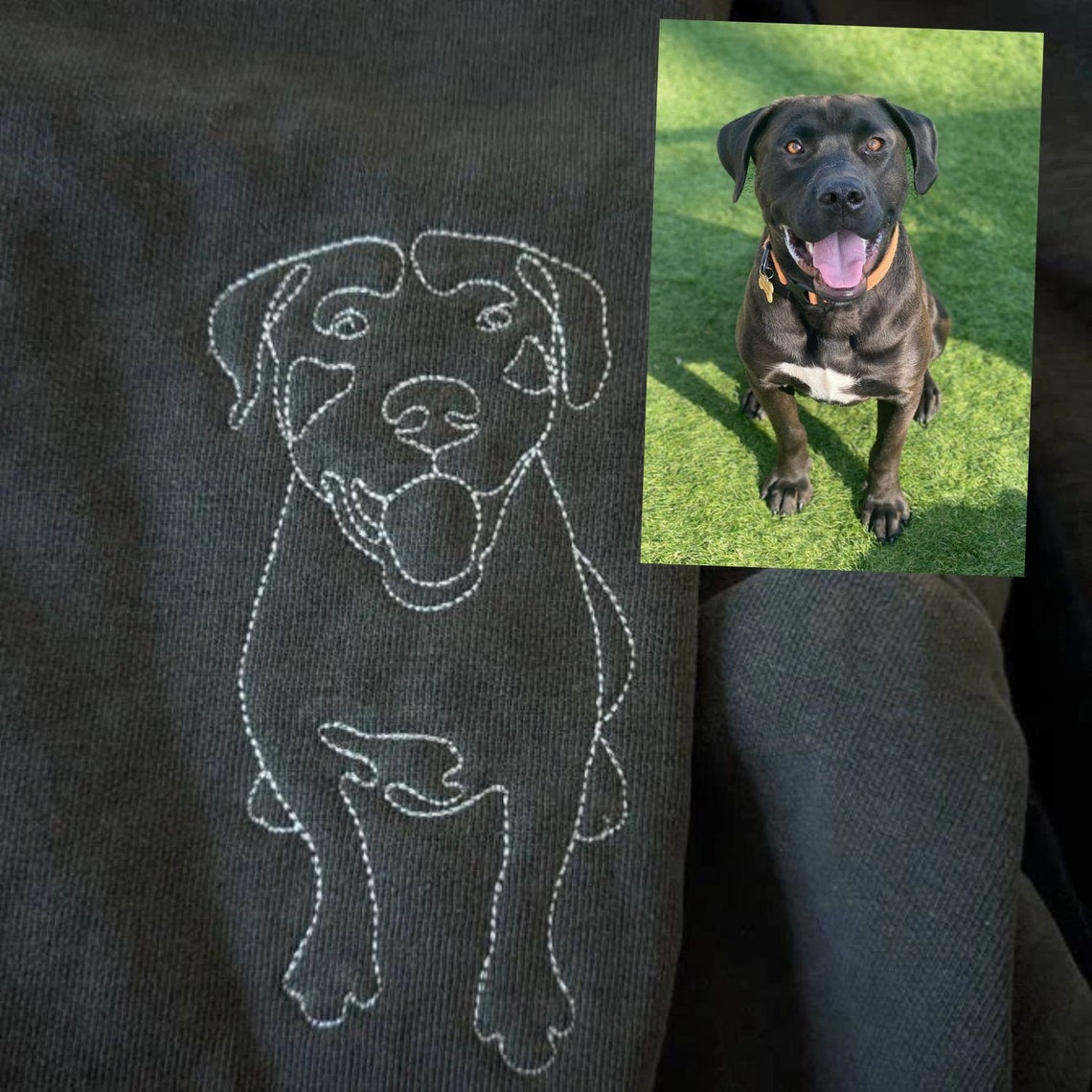 Personalisiertes besticktes Haustiergesicht und Haustiername Sweatshirt Hundeportrait bestickt Crewneck Haustierliebhaber Geschenk