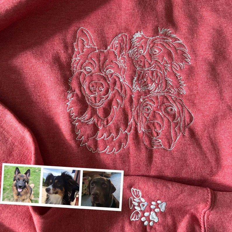 Personalisiertes besticktes Haustiergesicht und Haustiername Sweatshirt Hundeportrait bestickt Crewneck Haustierliebhaber Geschenk