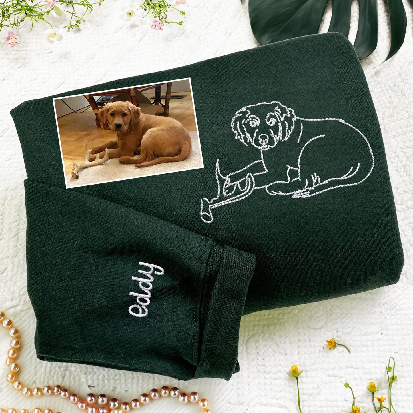 Personalisiertes besticktes Haustiergesicht und Haustiername Sweatshirt Hundeportrait bestickt Crewneck Haustierliebhaber Geschenk