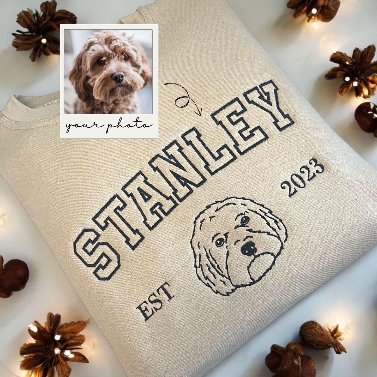 Personalisiertes besticktes Haustiergesicht und Haustiername Sweatshirt Hundeportrait bestickt Crewneck Haustierliebhaber Geschenk