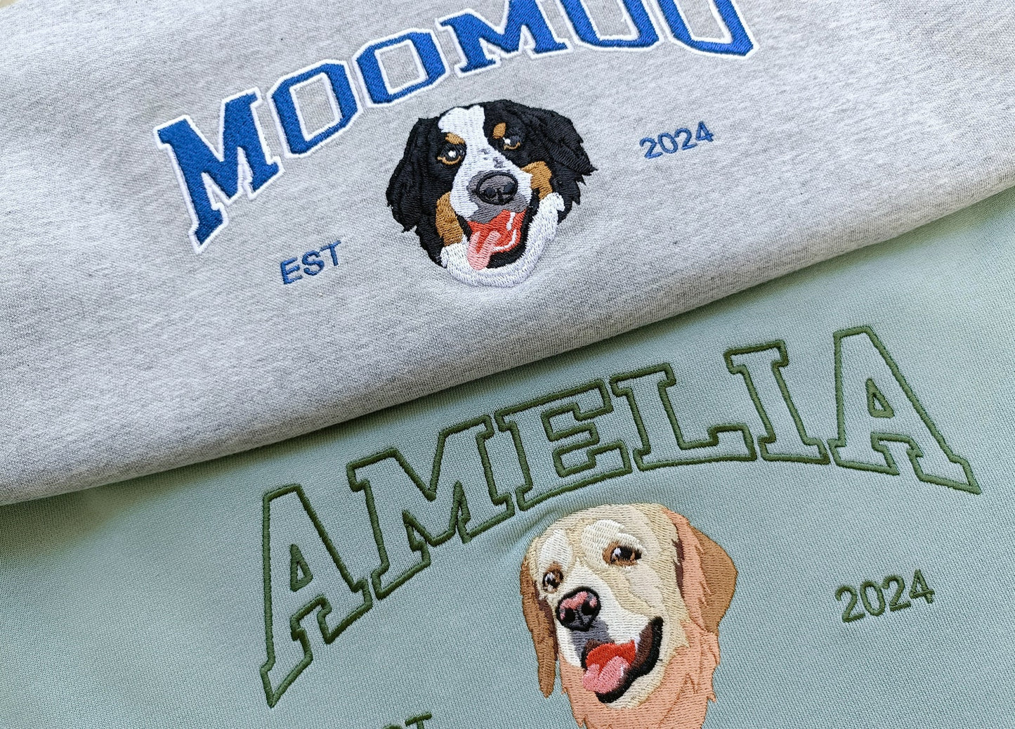 Personalisiertes besticktes Haustiergesicht und Haustiername Sweatshirt Hundeportrait bestickt Crewneck Haustierliebhaber Geschenk