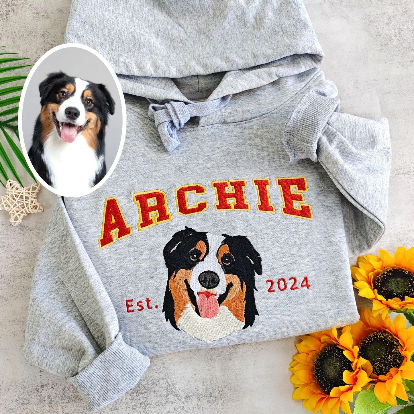 Personalisiertes besticktes Haustiergesicht und Haustiername Sweatshirt Hundeportrait bestickt Crewneck Haustierliebhaber Geschenk