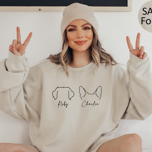 Sweatshirt mit Kapuze und bestickten Haustierohren, mit Namen, Geschenk für Tierliebhaber 