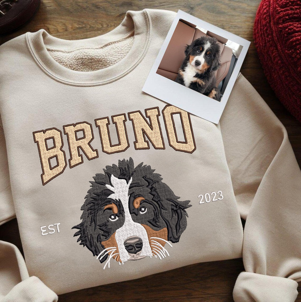 Cara de mascota bordada personalizada y nombre de mascota sudadera retrato de perro bordado cuello redondo regalo amante de las mascotas