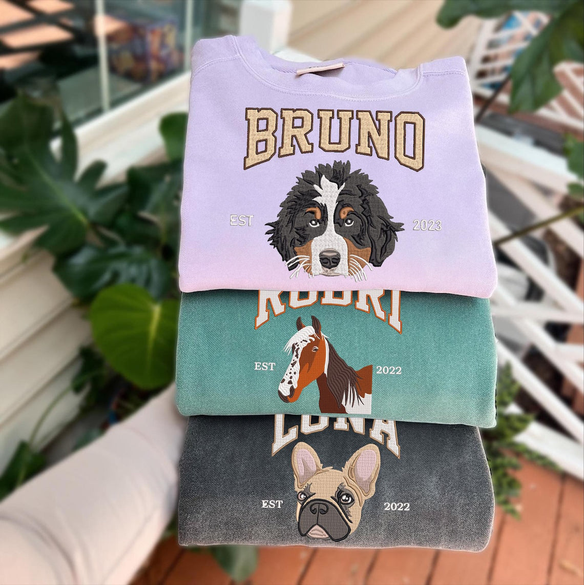 Cara de mascota bordada personalizada y nombre de mascota sudadera retrato de perro bordado cuello redondo regalo amante de las mascotas