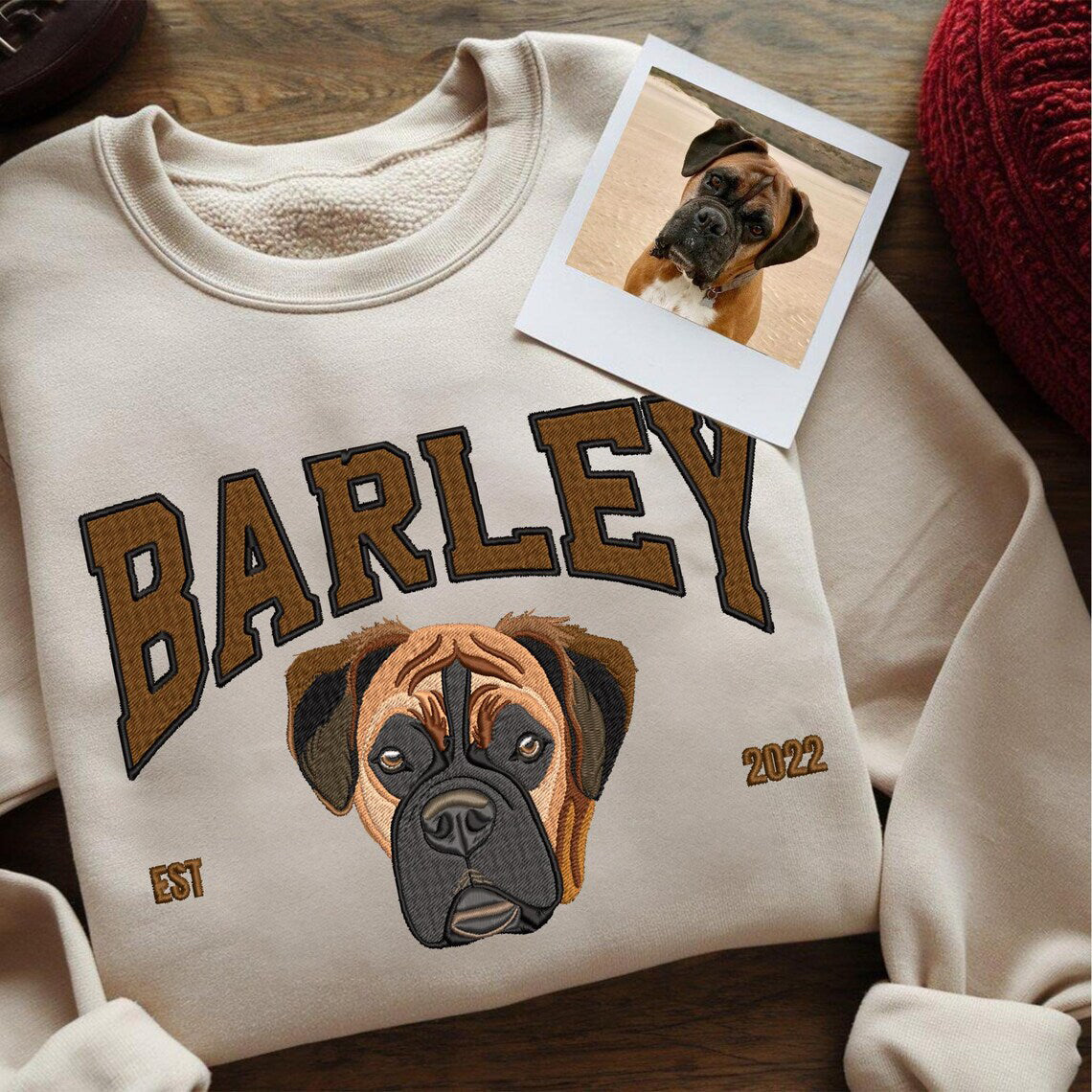 Cara de mascota bordada personalizada y nombre de mascota sudadera retrato de perro bordado cuello redondo regalo amante de las mascotas