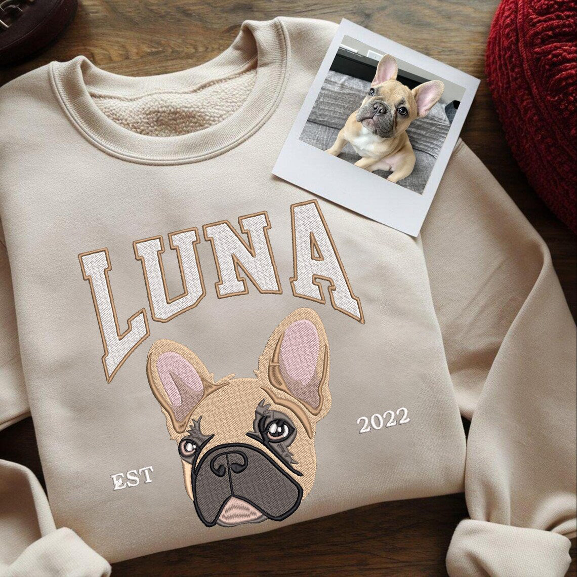 Cara de mascota bordada personalizada y nombre de mascota sudadera retrato de perro bordado cuello redondo regalo amante de las mascotas