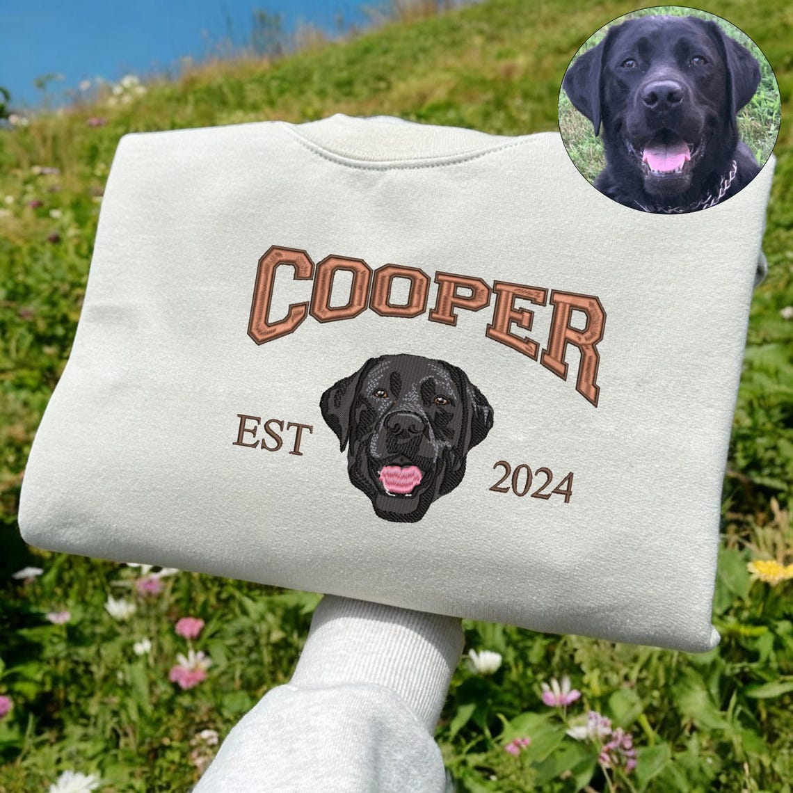 Cara de mascota bordada personalizada y nombre de mascota sudadera retrato de perro bordado cuello redondo regalo amante de las mascotas