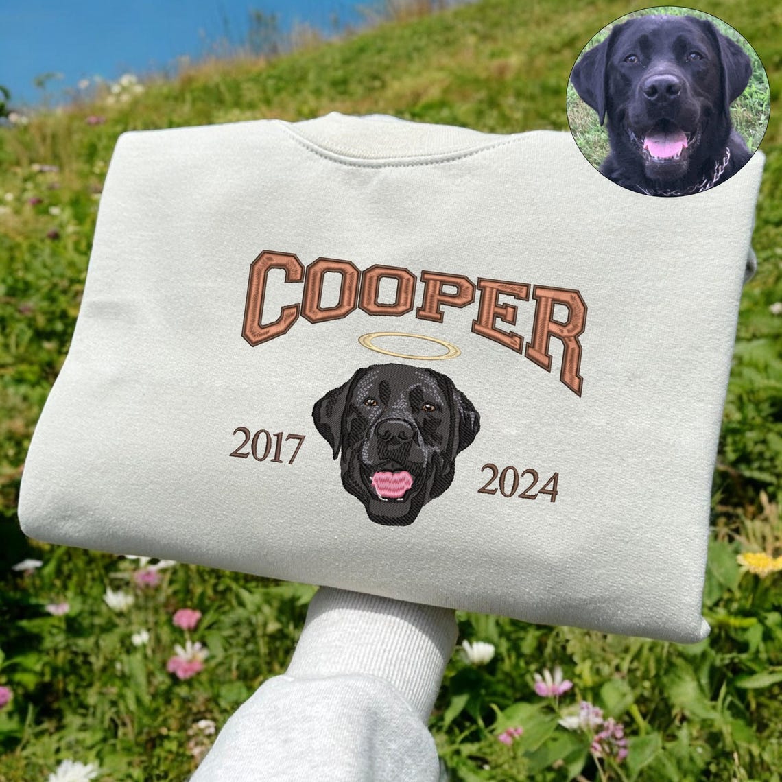 Cara de mascota bordada personalizada y nombre de mascota sudadera retrato de perro bordado cuello redondo regalo amante de las mascotas