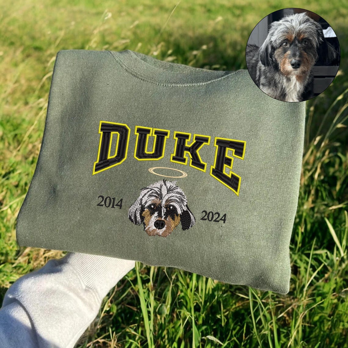 Cara de mascota bordada personalizada y nombre de mascota sudadera retrato de perro bordado cuello redondo regalo amante de las mascotas