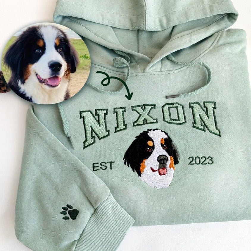 Cara de mascota bordada personalizada y nombre de mascota sudadera retrato de perro bordado cuello redondo regalo amante de las mascotas