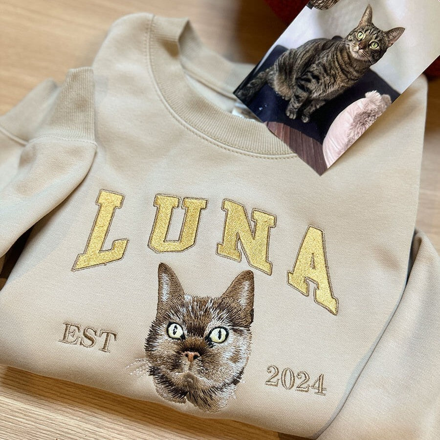 Cara de mascota bordada personalizada y nombre de mascota sudadera retrato de perro bordado cuello redondo regalo amante de las mascotas